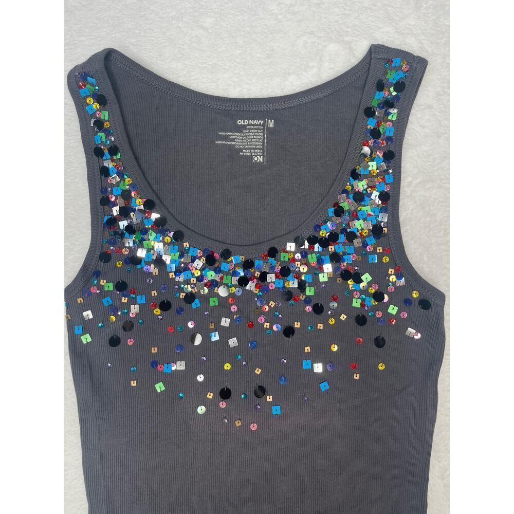 Y2K Old Navy Multicolor Sequins Gray Tank Going Out Bratz Bachelorette sz M - Picture 4 of 5
